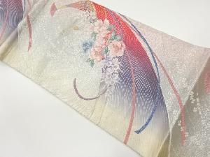 孔雀に牡丹模様織り出し袋帯